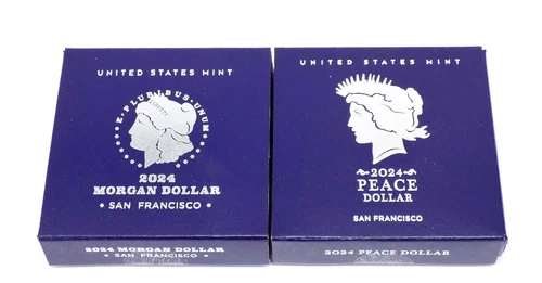 Mint 2024S Morgan & Peace Dollar Proof Set w/Boxes and COA's