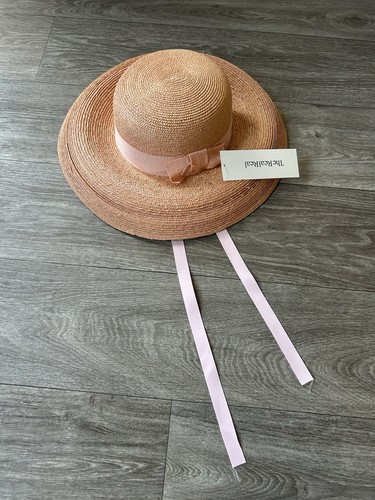 Vintage Saks Fifth Avenue hellrosa Stroh breite Krempe Sonnenhut hergestellt in Italien Einheitsgröße kokett - Bild 6 von 19