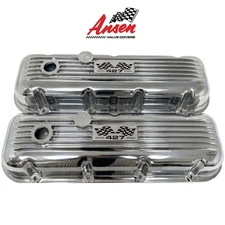 Big Block Chevy 427 Flag Logo Valve Covers, Classic Finned - Polished - Ansen