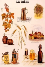 LA BIERE BEER BOTTLE MUGS BARREL WHEAT BARLEY FRENCH VINTAGE POSTER REPRO