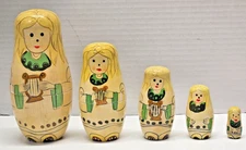 Vintage Russian Matryoshka Nesting Dolls Hand Painted Angels Set of 5 Wood