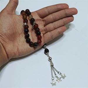 33 bead brown agate tasbih, handcrafted, silver details, Egyptian prayer beads