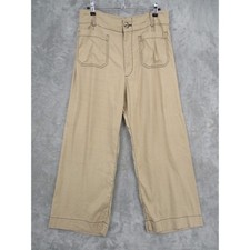 Maeve Anthropologie Pants Womens 32 The Colette Wide Leg Crop Linen Blend Khaki