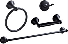 Matt Black Bathroom Accessory Set, Adjustable Towel Bar,Towel Ring,Toilet Paper