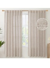 YoungsTex Linen Semi Sheer Curtains 52" x 72" Pack of 2   Natural   New with T