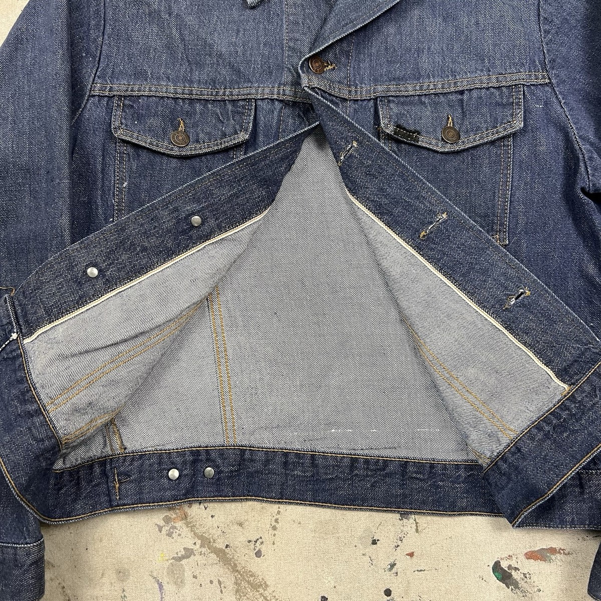Vintage 60s Sears Roebucks Selvedge Denim Trucker Jacket Mens