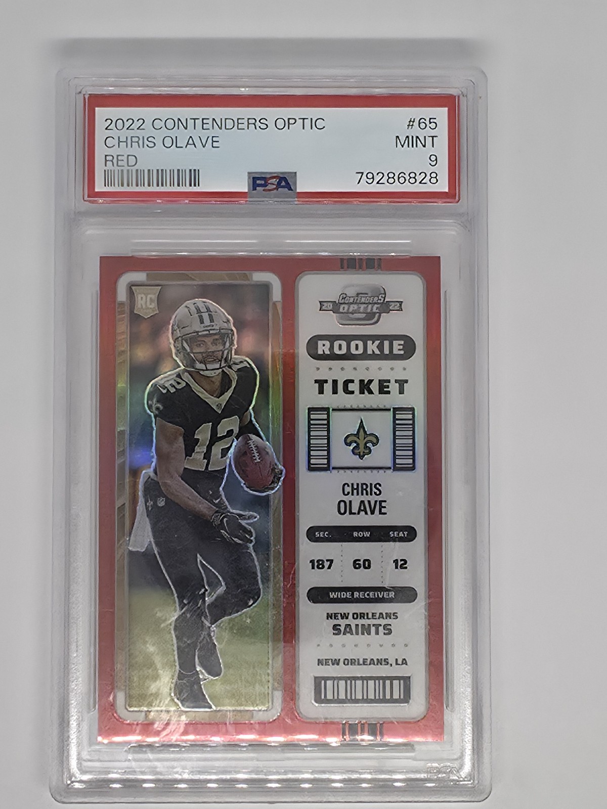 2022 Panini Contenders Optic rookie Ticket Red Prizm /175 Chris Olave #65 PSA 9