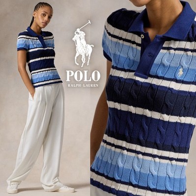 NP~ 200 Polo Ralph Lauren Cable Knit Polo Shirt S Slim Fit Knit Top