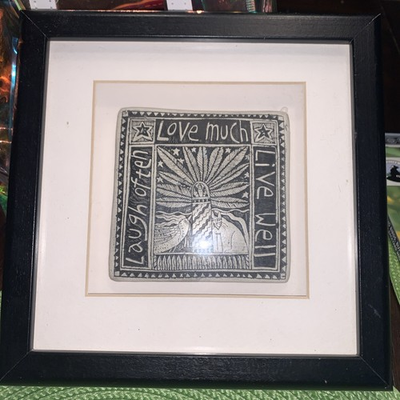 #ad Marsha McCarthy Original Tile Framed Love much live well laugh often 4quot; Sq. $90.00