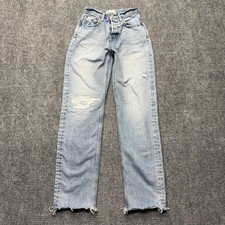 MOUSSY Vintage Jeans Women 24x30 Blue Straight Leg Button Fly Raw Hem Japan Made