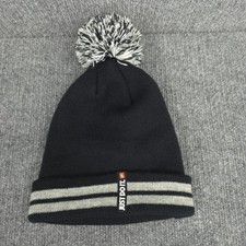 Nike Hat Beanie One Size Black Striped Pom Just Do It Knit Boys Winter Sports