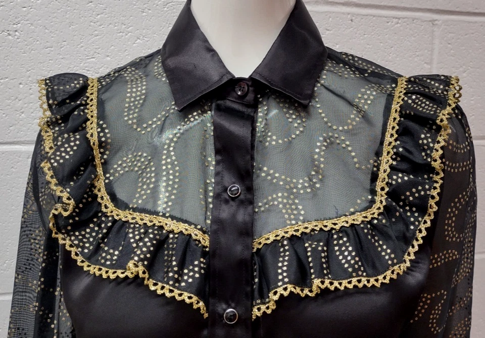 Ropa de rancho Western satinada dorada negra dorada transparente KARMAN DAMAS VINTAGE ROCKABILLY Foto 2 de 4