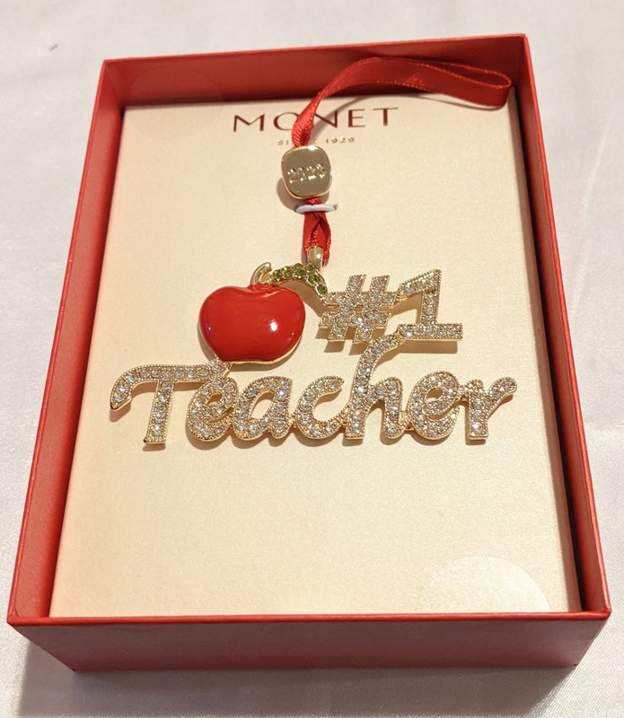 MONET Designer "#1 TEACHER" Christmas Holiday Ornament 2023 NIB Teacher Gift