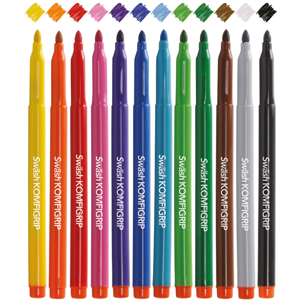 Swäsh Assorted KOMFIGRIP Broad Tip Colouring Pens - Pack of 12