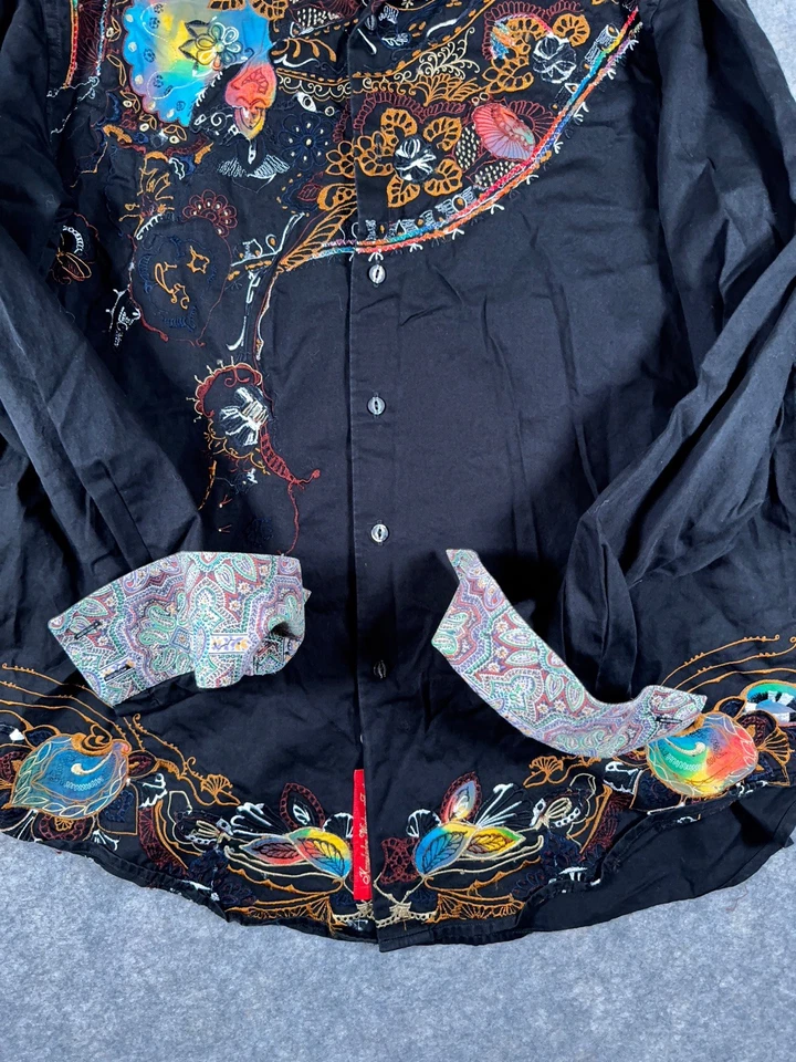 Robert Graham Limited Edition Mens shirt Black embroidered Silk Floral Sz L rare - Image 3 of 4