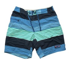 Patagonia Mens Board Shorts Swim Trunks Striped Blue Black Recycled Nylon SP20