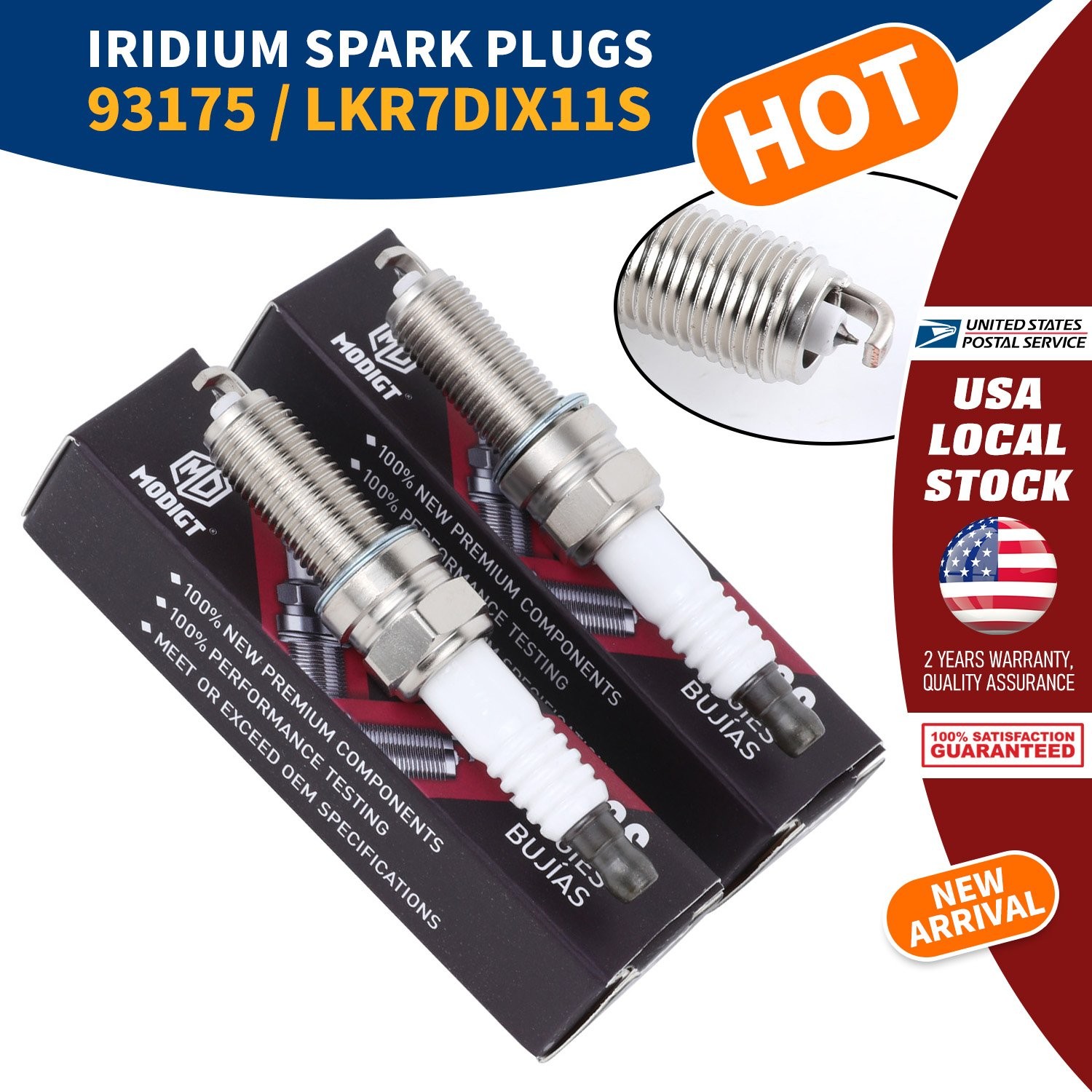 For NGK 93175 2pcs Spark Plugs LKR7DIX-11S Iridium IX For Honda Hyundai Jeep