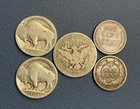 U.S Coins - 1898 Barber Quarter - Indian Head Cent, Wheat Cent, 2 Buffalo Nickel