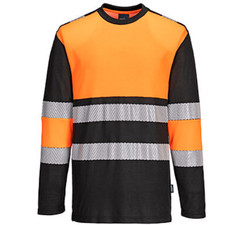 Portwest PW3 Hi-Vis Class 1 Long Sleeve T-Shirt Cotton Comfort Reflective