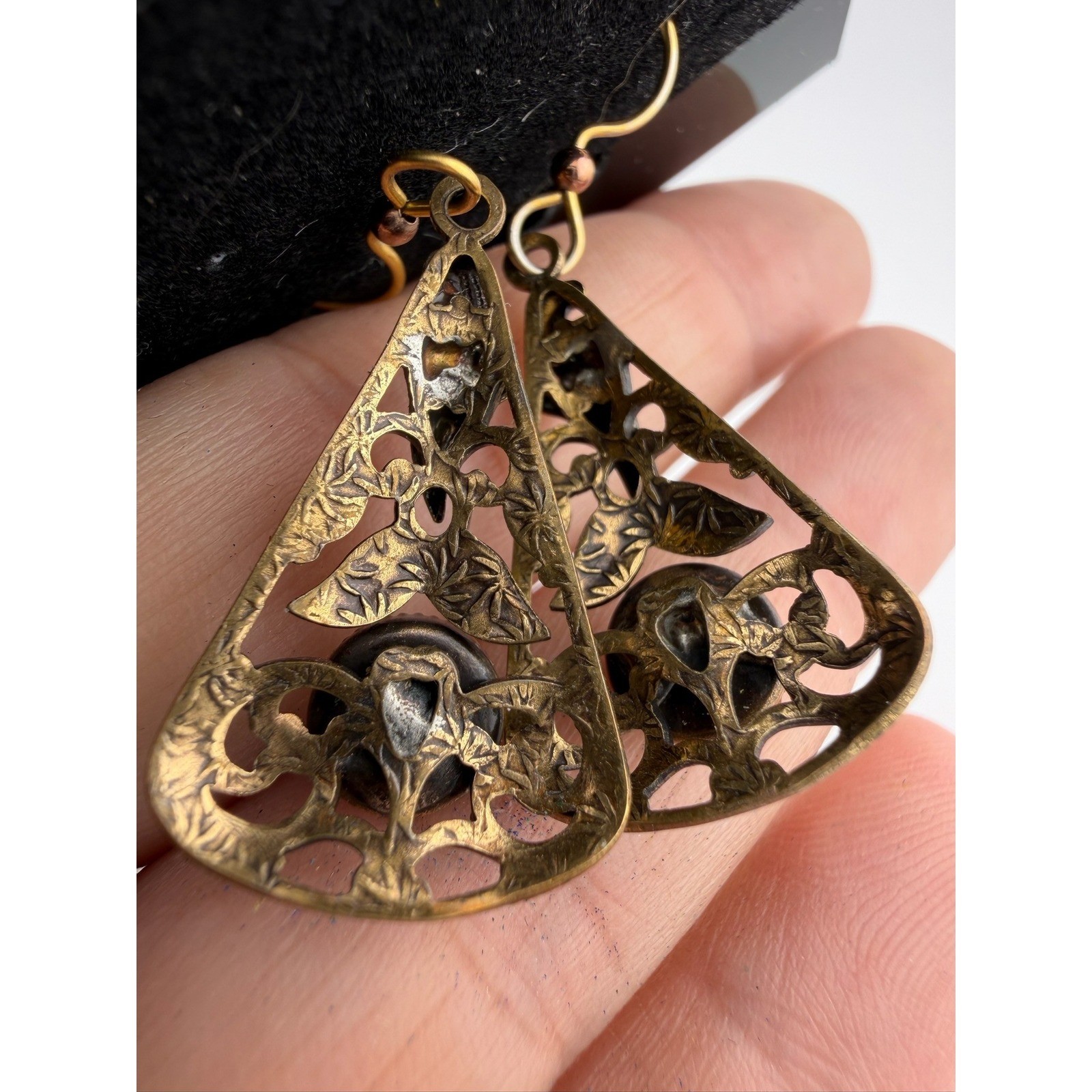 Boho Triangle Earrings Dangle Stone Gem Enamel Le… - image 5