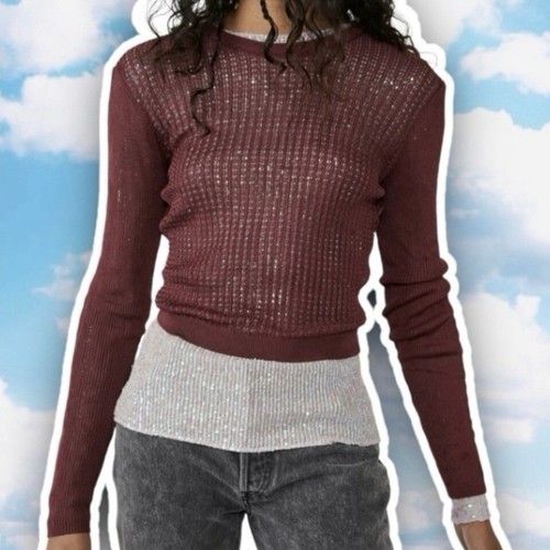 XS NWT Free People H2O Pullover Crew Lightweight Knit Sweater Garnet Boho Grunge - 第 1/8 張圖片