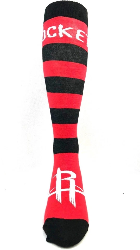 Houston Rockets Basketball Red Black Wide Striped Long Thin Crew Socks  - Image 2 of 3