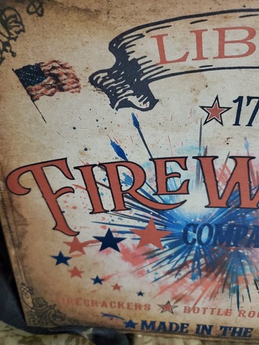 ANTIQUE PRIMITIVE COLONIAL FOLK STYLE LIBERTY 1776 FIREWOKS AMERICAN USA SIGN - Picture 8 of 12