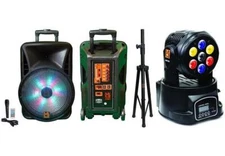 MR DJ DJ15BAT+ 15" Portable Bluetooth Speaker + Speaker Stand + 7-LED Moving