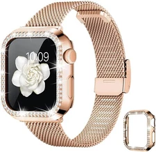 Slim Milanese+Diamond Case for Apple Watch Band Stainless Steel Loop band 6 SE 3