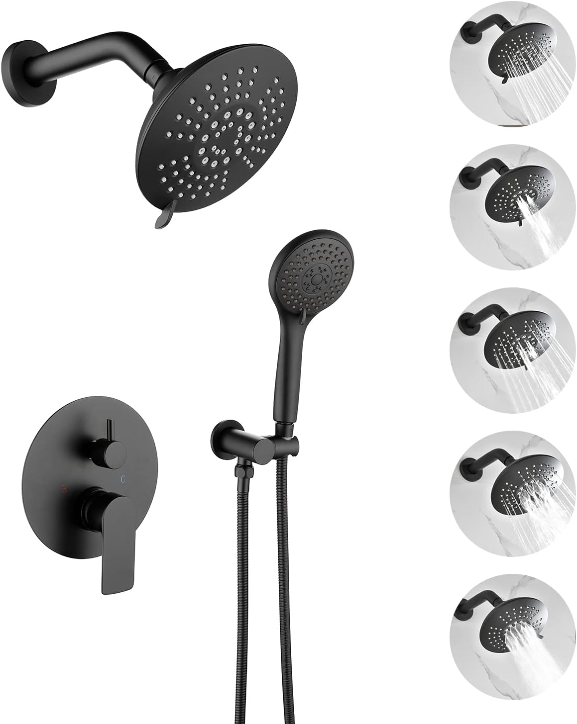 Matte Black Shower System with Handheld Shower and Rain Shower Faucet Set High P