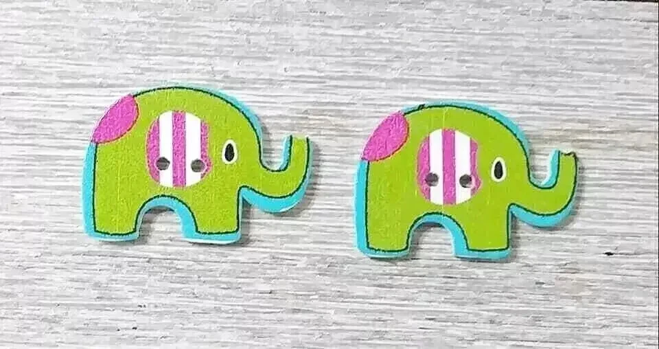 elephant jungle wood buttons sewing 2 holes 1 1/8 inch pink green - Image 2 of 2