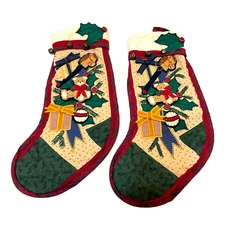 Vintage 98 Tender Heart Treasures 3D 17" Christmas Stockings Bells Teddy Bear 2