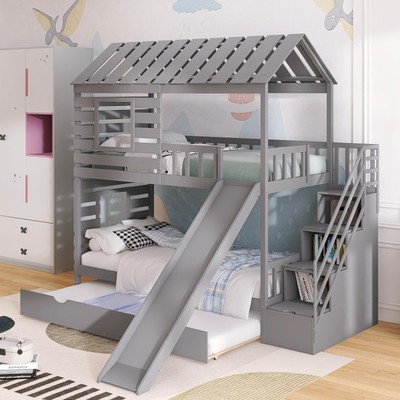 Bunk beds with best sale slide and storage