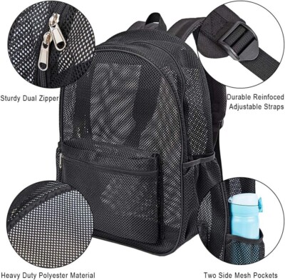 Clear Mesh Backpack Transparent School Outing Travel Bag Unisex Large ...