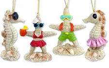THE JOY TREE Seahorses and Starfish Beach Day Coastal Ornaments - Set of 4