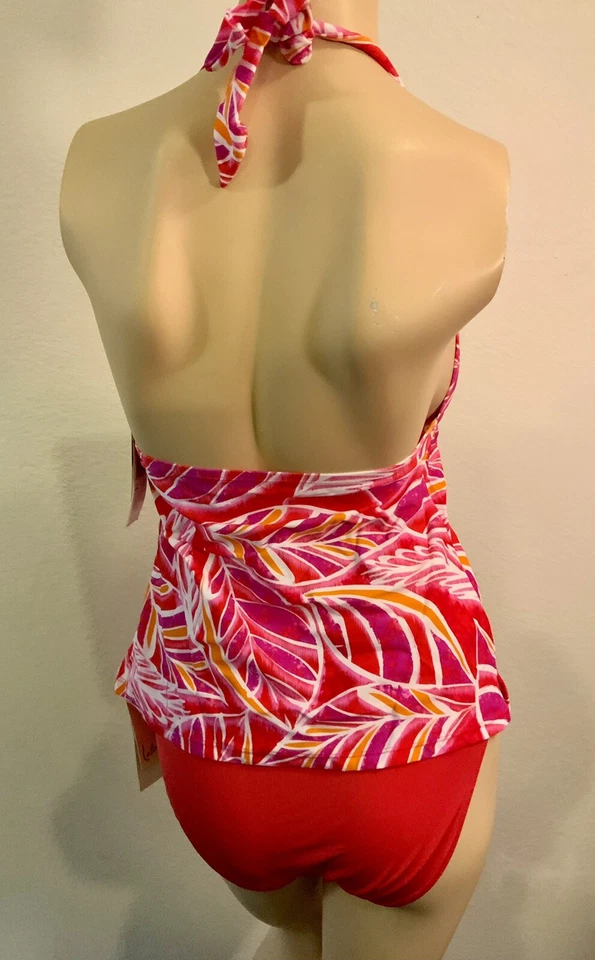 Conjunto Tankini Mujer Leilani Traje de Baño Rosa Naranja Blanco Estampado Tropical Talla 8 10 12 Foto 4 de 4