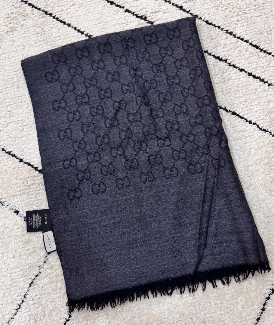 Foulard étole écharpe laine soie logo GUCCI GG 70x200cm beige