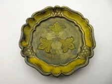 4" Vtg OLDER 1930s Florentine Art Coaster Wood Trinket Dish Gold Gilt Antique