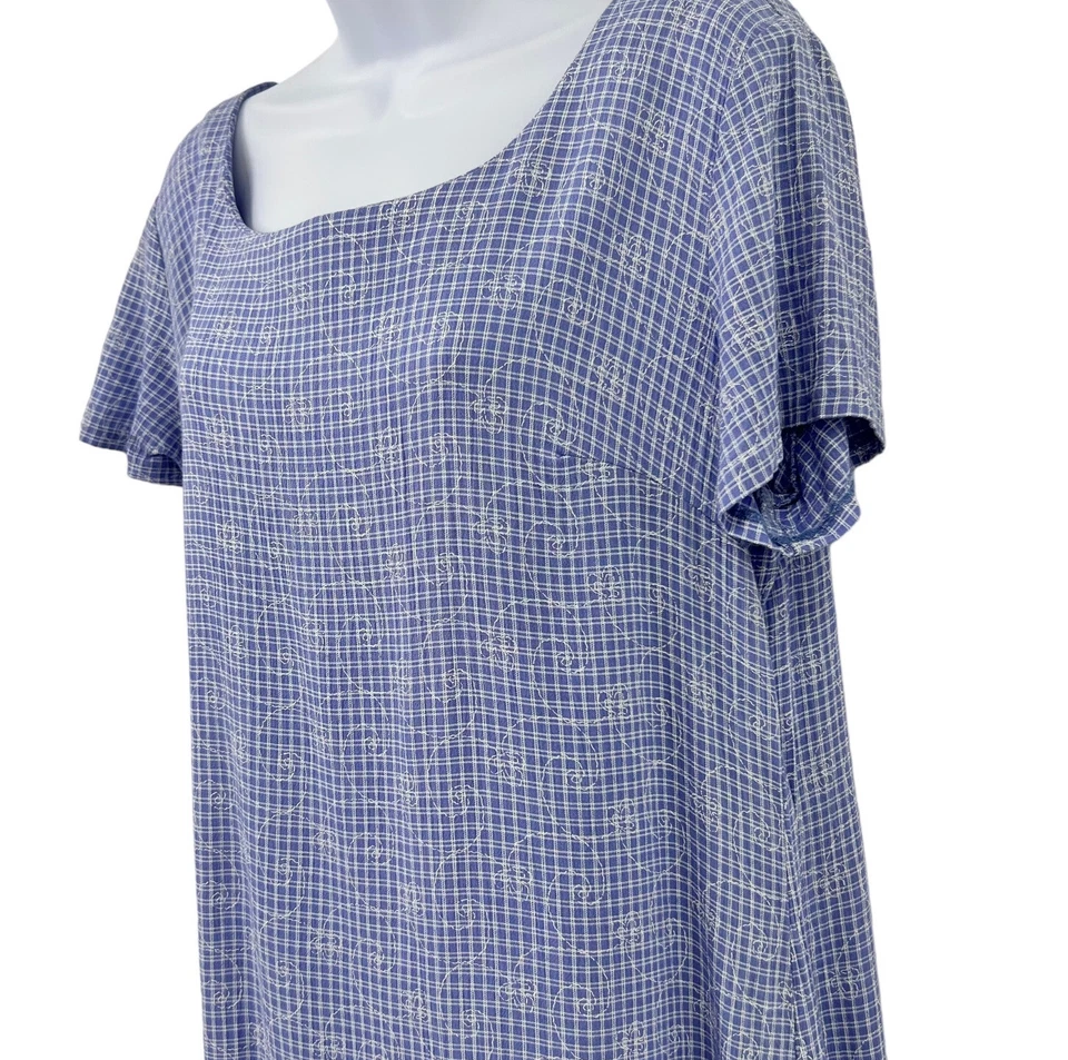 Vestido Vintage Años 90 Mujer Talla 12 Azul Cuadros Floral Bordado Foto 2 de 4