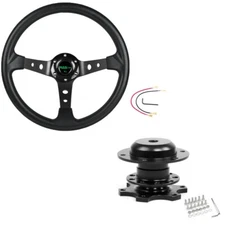 14" 350mm Universal Black Deep Dish Racing Steering Wheel+Quick Release Adapter