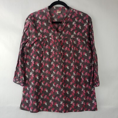 Mitra Handcrafted Womens Henley Blouse Size Large Beach chair print 