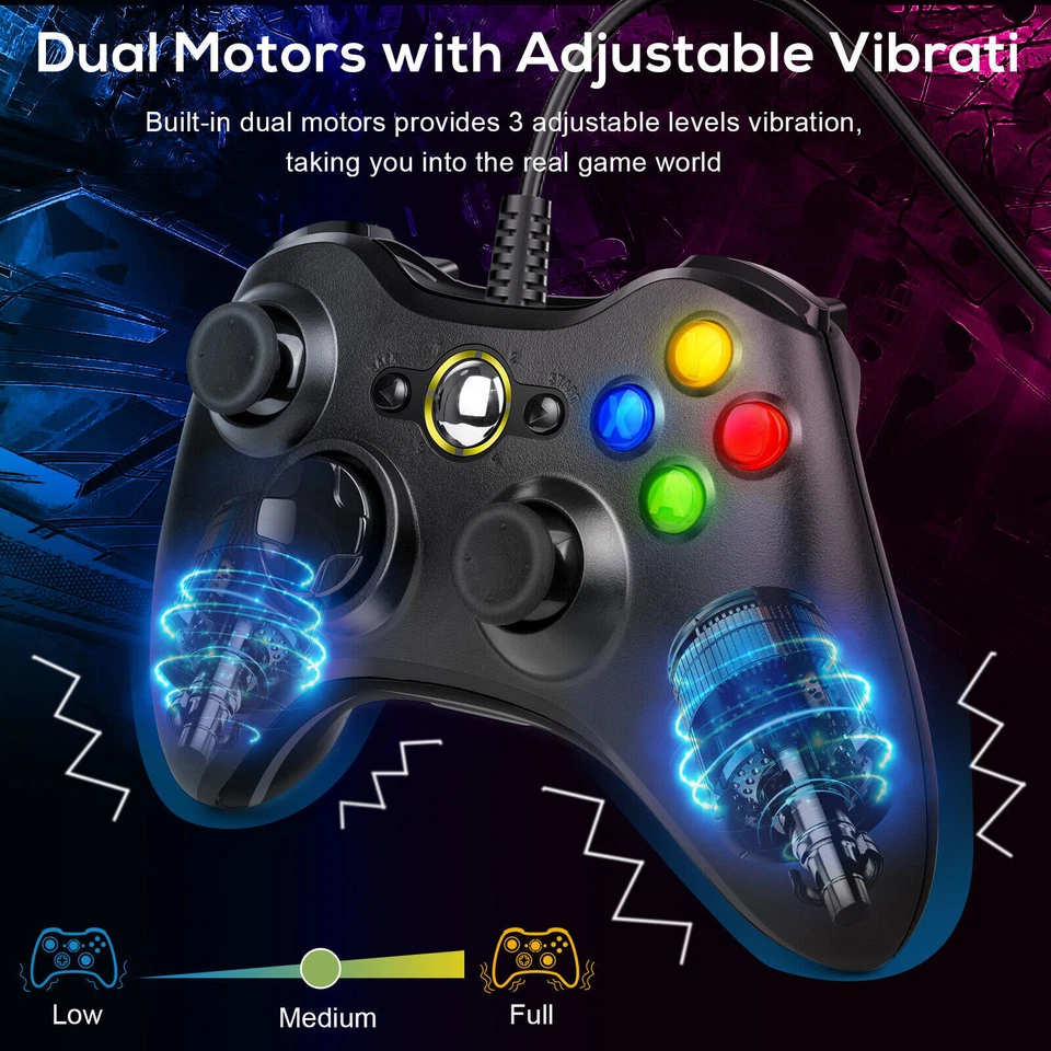 Wired Controller Gamepad Kabelgebunden USB Schwarz Für Microsoft Xbox 360 PC - Bild 2 von 4