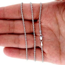 10K Solid White Gold 1.5mm Diamond Cut Rope Chain Necklace 16"-26"