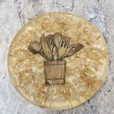 Vintage Serve Plate Farmhouse Straw Wood Utensil Design Lucite Resin Deviled Egg