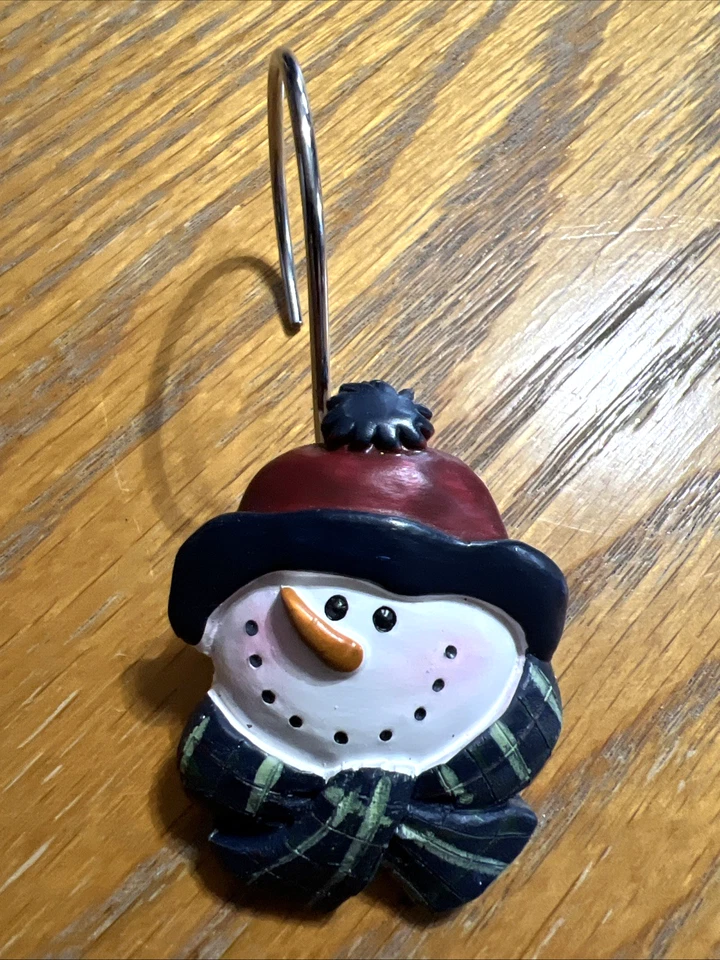 圣诞浴帘钩雪人头套装 12 件假日浴室装饰 — 第 2/4 张图片