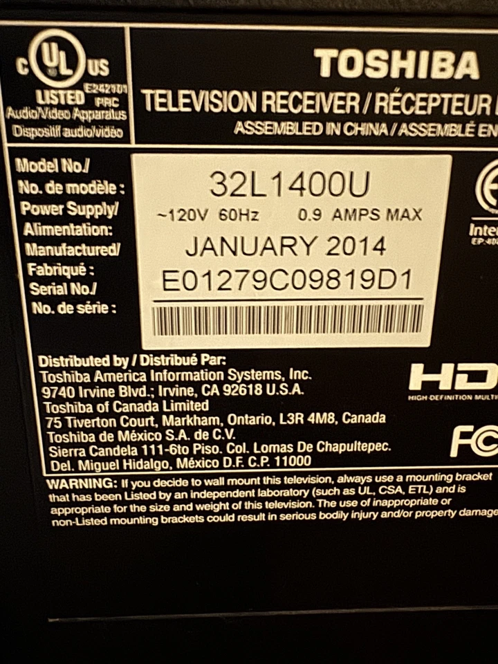 Toshiba 32L1400U 32 inch LED TV HDMI Flat Screen Television with Remote WORKS - Image 4 of 4
