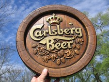 Vintage Carlsberg Beer Faux Wood Beer Barrel End 3D Foam Bar Wall Sign Display