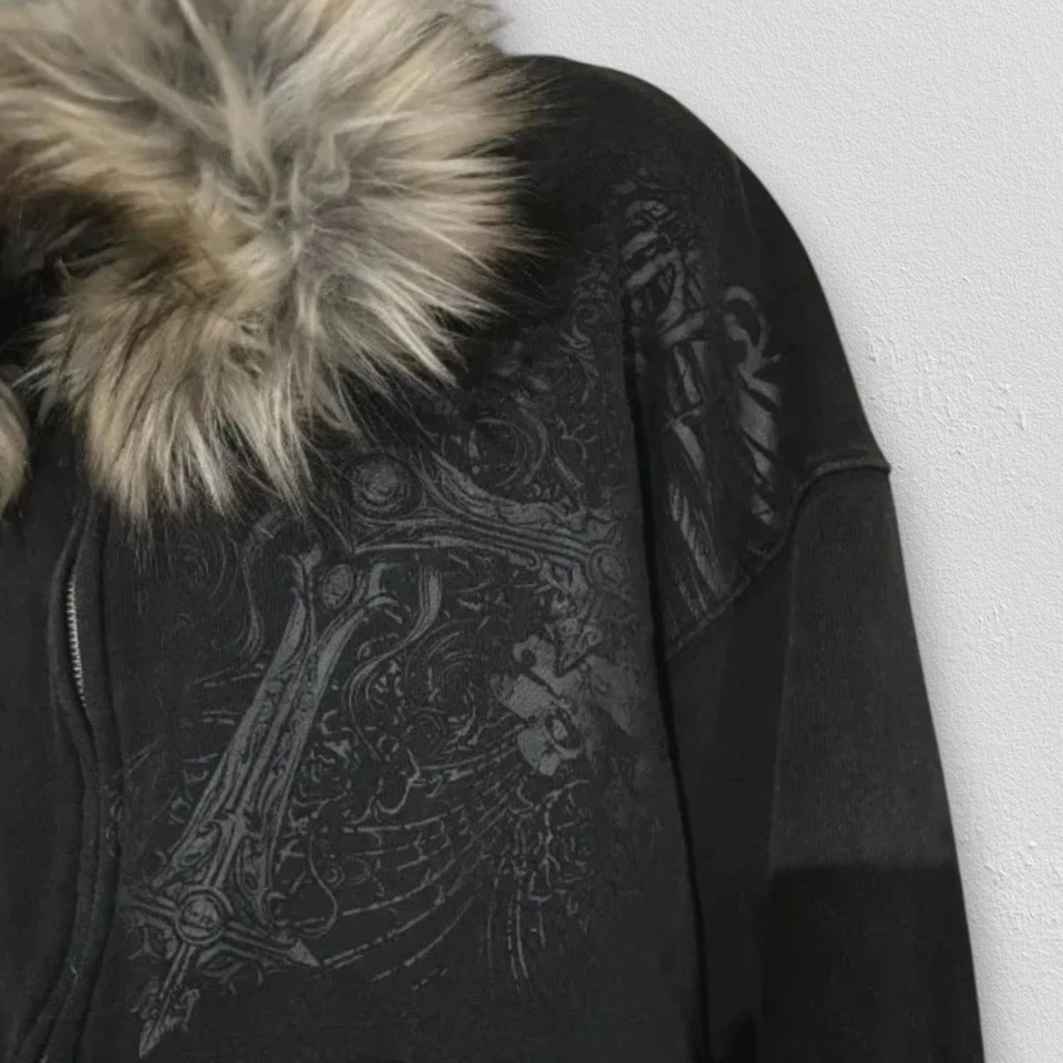 Moletom com capuz masculino/feminino de pele com zíper Y2K tamanho médio - Imagem 2 de 2