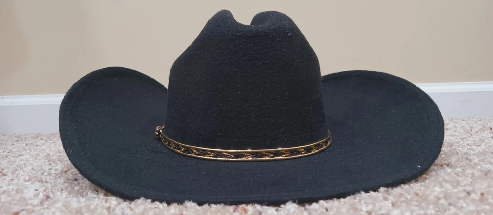 Western Express Black Faux Felt Wide Brim Western Cowboy Hat 7 3/8 - Image 3 of 4