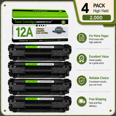 4 PACK Q2612A Toner Cartridge for HP 12A LaserJet 1020 1022 1018 1012 M1319 3050